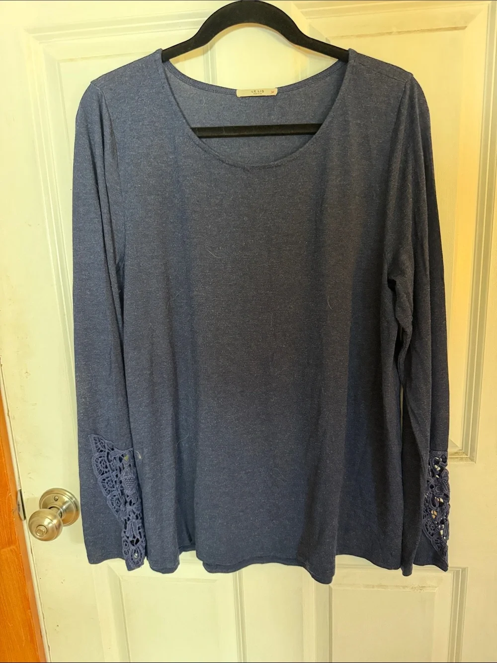 Le Lis Navy Long-Sleeve Tee with Crochet Cuffs